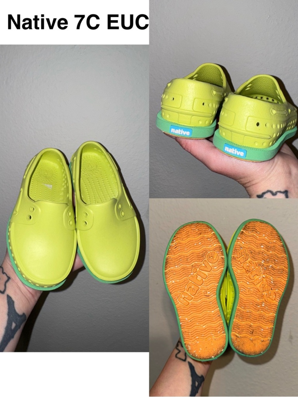 Native Kids Slip-On Water Shoes in Lime Green with Orange Soles